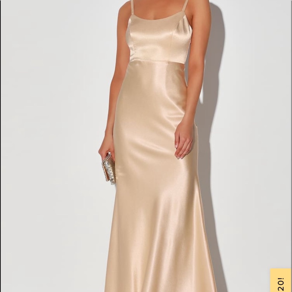 lulus- Make you shine champagne satin mermaid dress